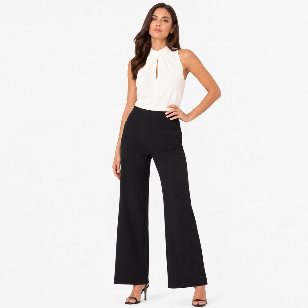 Tribal Flatten It Black Wide Leg Pull On Pants Petite Small Womens NWT